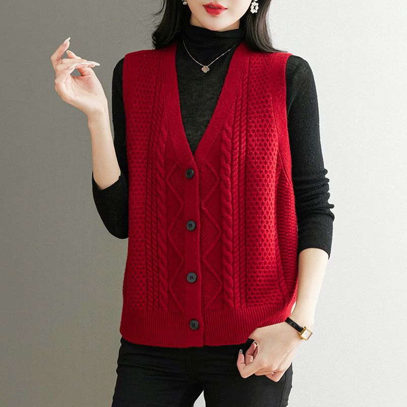 Sewing Vest - Suéter feminino de malha de ombro,