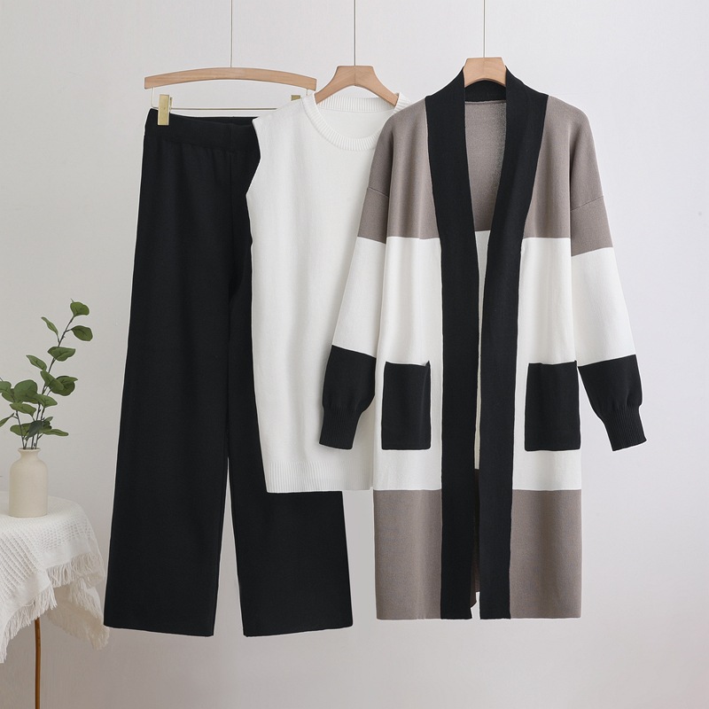 Sewing Vest - Mulheres malha três peças conjuntos de